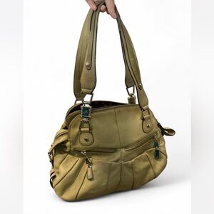 B MAKOWSKY Green Leather Bag with Animal Print Lining